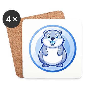 Gopher Bleu Kawaii Dessin Animé Personnage Clipart Animal de compagnie - Dessous de verre (lot de 4) - blanc - Devant