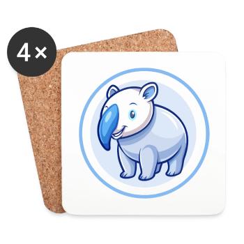 Tapir bleu kawaii dessin animé personnage clipart animal de compagnie - Dessous de verre (lot de 4) - blanc - Devant