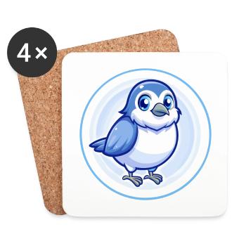 Sparrow Blue Kawaii Cartoon Character Clipart Pet - Coasters (set of 4) - white - Front