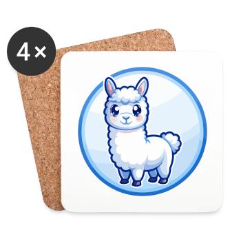 Lama Bleu Kawaii Dessin Animé Personnage Clipart Animal de compagnie - Dessous de verre (lot de 4) - blanc - Devant