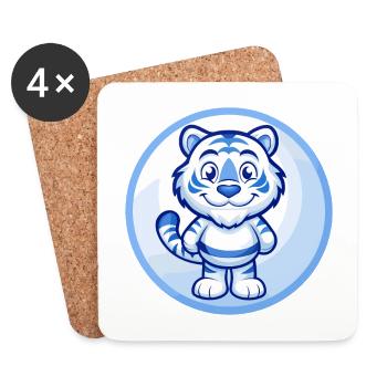 Tigre Bleu Kawaii Dessin Animé Personnage Clipart Animal de compagnie - Dessous de verre (lot de 4) - blanc - Devant