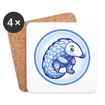 Pangolin Bleu Kawaii Dessin Animé Personnage Clipart Animal de compagnie - Dessous de verre (lot de 4) - blanc - Devant