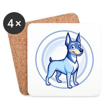 Deutscher Pinscher Hund Blau Kawaii Zeichentrickfigur - Untersetzer (4er-Set) - Weiß - Vorne