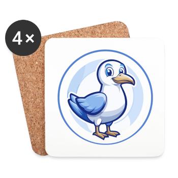 Mouette Bleu Kawaii Dessin Animé Personnage Clipart Animal de compagnie - Dessous de verre (lot de 4) - blanc - Devant