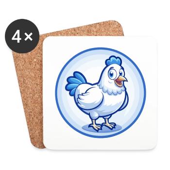 Poule Bleu Mignon Kawaii Dessin Animé Personnage Clipart Animal de compagnie - Dessous de verre (lot de 4) - blanc - Devant