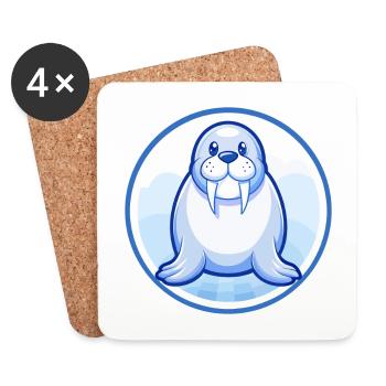Morse Bleu Kawaii Dessin Animé Personnage Clipart Animal de compagnie - Dessous de verre (lot de 4) - blanc - Devant