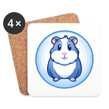 Cochon d’Inde Bleu Kawaii Dessin animé Personnage Clipart - Dessous de verre (lot de 4) - blanc - Devant