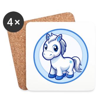 Pferd Blau Kawaii Cartoon Figur Clipart Haustier - Untersetzer (4er-Set) - Weiß - Vorne
