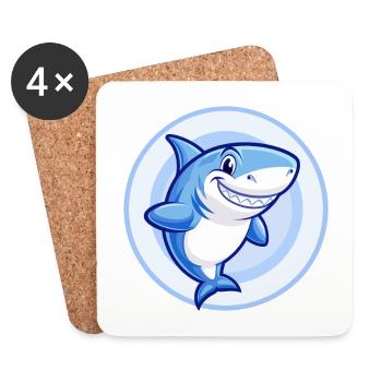 requin bleu kawaii dessin animé personnage clipart animal de compagnie - Dessous de verre (lot de 4) - blanc - Devant