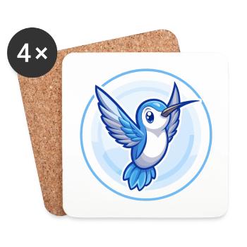 colibri bleu kawaii dessin animé personnage clipart - Dessous de verre (lot de 4) - blanc - Devant