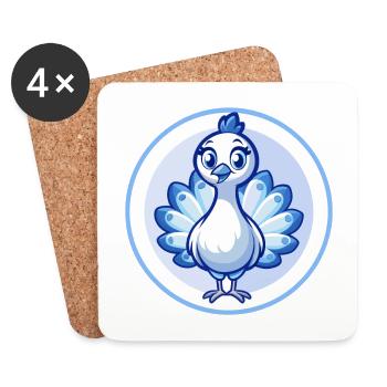 Peacock Blue Kawaii Cartoon Character Clipart Pet - Coasters (set of 4) - white - Front