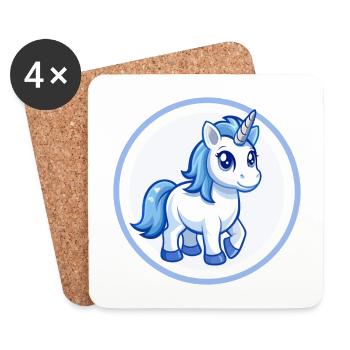 Einhorn Blau Kawaii Cartoon Figur Clipart Haustier - Untersetzer (4er-Set) - Weiß - Vorne
