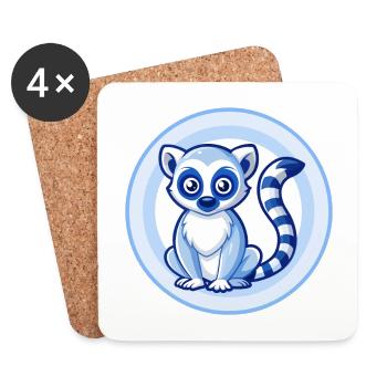 Lemur Blue Kawaii Cartoon Character Clipart Pet - Coasters (set of 4) - white - Front