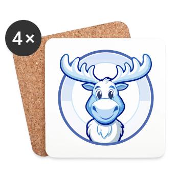 orignal bleu kawaii dessin animé personnage clipart animal de compagnie - Dessous de verre (lot de 4) - blanc - Devant