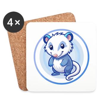 Opossum Bleu Kawaii Dessin Animé Personnage Clipart Animal de compagnie - Dessous de verre (lot de 4) - blanc - Devant