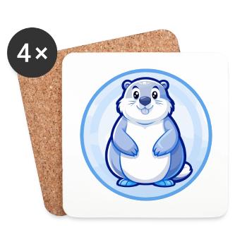Marmot Blue Kawaii Cartoon Character Clipart Pet - Coasters (set of 4) - white - Front