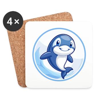 Orca Blue Kawaii Cartoon Character Clipart Pet - Coasters (set of 4) - white - Front