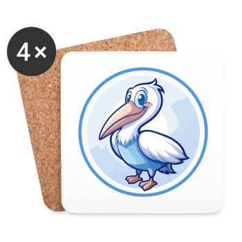 Pélican Bleu Kawaii Dessin Animé Personnage Clipart Animal de compagnie - Dessous de verre (lot de 4) - blanc - Devant