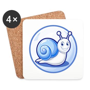Escargot Bleu Kawaii Dessin Animé Personnage Clipart Animal de compagnie - Dessous de verre (lot de 4) - blanc - Devant