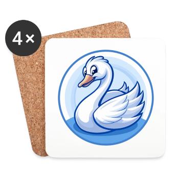 cygne bleu kawaii dessin animé personnage clipart animal de compagnie - Dessous de verre (lot de 4) - blanc - Devant