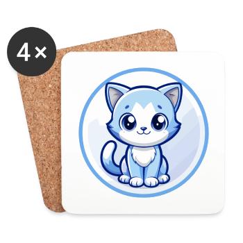 Kitten Blue Kawaii Cartoon Character Clipart Pet - Coasters (set of 4) - white - Front