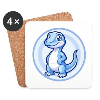 Komodo Dragon Bleu Mignon Kawaii Dessin animé Clipart Animal de compagnie - Dessous de verre (lot de 4) - blanc - Devant