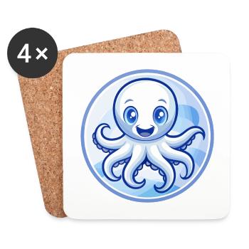 Oktopus Blau Kawaii Cartoon Figur Clipart Haustier - Untersetzer (4er-Set) - Weiß - Vorne