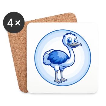 Ostrich Blue Kawaii Cartoon Character Clipart Pet - Coasters (set of 4) - white - Front