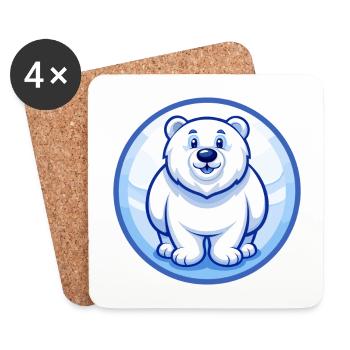 ours polaire bleu kawaii dessin animé personnage clipart - Dessous de verre (lot de 4) - blanc - Devant