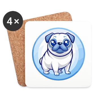 Carlin chien bleu kawaii dessin animé personnage Clipart animal de compagnie - Dessous de verre (lot de 4) - blanc - Devant
