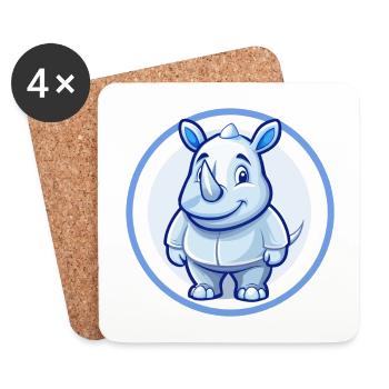Rhino Blau Kawaii Cartoon Figur Clipart Haustier - Untersetzer (4er-Set) - Weiß - Vorne