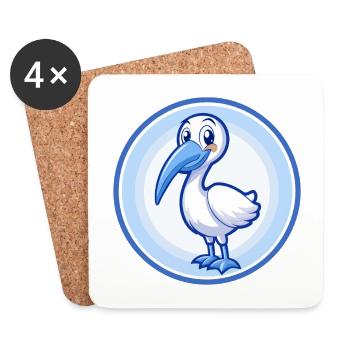 ibis bleu kawaii dessin animé personnage clipart animal de compagnie - Dessous de verre (lot de 4) - blanc - Devant