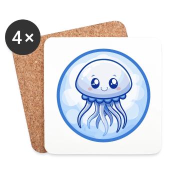 Qualle Blau Kawaii Cartoon Charakter Clipart - Untersetzer (4er-Set) - Weiß - Vorne
