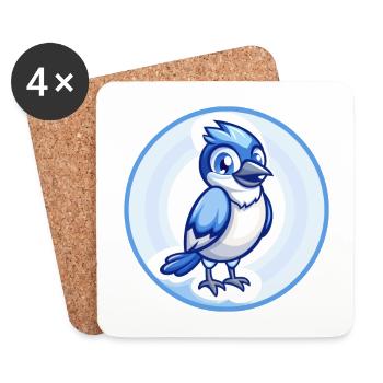 Jay Bird Blau Kawaii Cartoon Figur Clipart Haustier - Untersetzer (4er-Set) - Weiß - Vorne