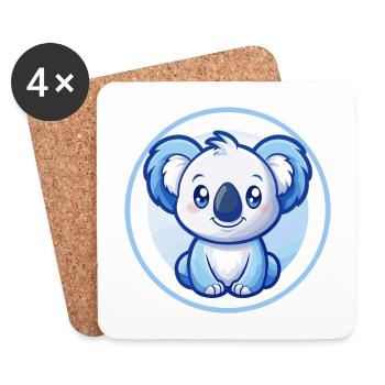 Koala Blau Kawaii Cartoon Figur Clipart Haustier - Untersetzer (4er-Set) - Weiß - Vorne