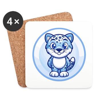 Leopard Blau Kawaii Cartoon Charakter Clipart Haustier - Untersetzer (4er-Set) - Weiß - Vorne