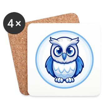 Owl Blue Cute Kawaii Cartoon Character Clipart Pet - Coasters (set of 4) - white - Front