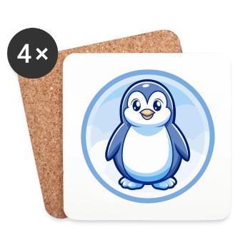 Penguin Blue Kawaii Cartoon Character Clipart Pet - Coasters (set of 4) - white - Front