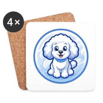Poodle Dog Blue Kawaii Cartoon Character Clipart - Coasters (set of 4) - white - Front