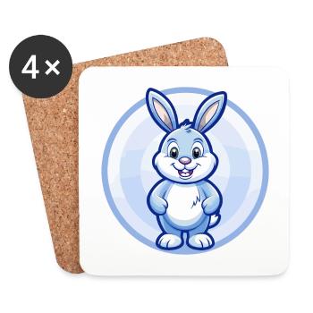 Rabbit Blue Kawaii Cartoon Character Clipart Pet - Coasters (set of 4) - white - Front