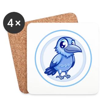 corbeau bleu kawaii dessin animé personnage clipart animal de compagnie - Dessous de verre (lot de 4) - blanc - Devant