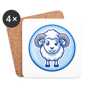 Ram Blau Niedlich Kawaii Cartoon Figur Clipart Haustier - Untersetzer (4er-Set) - Weiß - Vorne