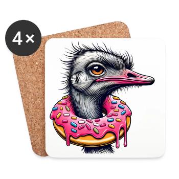 witziger Augenschmaus - Vogel Strauß mit Donut - Untersetzer (4er-Set) - Weiß - Vorne