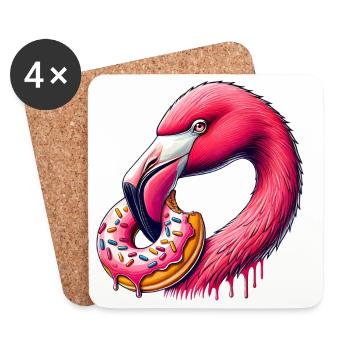 Drôle de festin pour les yeux - Flamingo avec beignet - Dessous de verre (lot de 4) - blanc - Devant