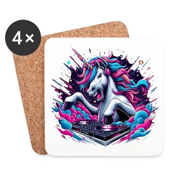 Einhorn DJ Musik auflegen Geschenk - Untersetzer (4er-Set) - Weiß - Vorne