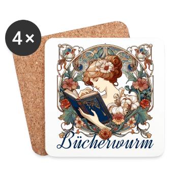 Bücherwurm Frau Lesen Schmökern Geschenk - Untersetzer (4er-Set) - Weiß - Vorne