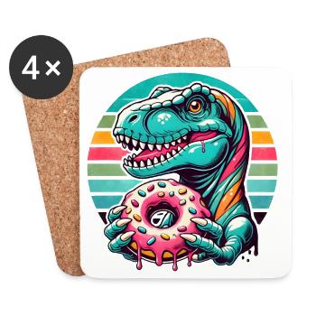 Dino-Donut-Motiv: Ein Abenteuer für Naschkatzen - Untersetzer (4er-Set) - Weiß - Vorne