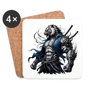 Samurai-Tiger - Untersetzer (4er-Set) - Weiß - Vorne