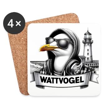 Coole Möwe Wattvogel mit Sonnenbrille und Kapuze - Untersetzer (4er-Set) - Weiß - Vorne