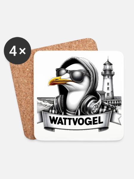 Coole Möwe Wattvogel mit Sonnenbrille und Kapuze - Untersetzer (4er-Set) - Weiß